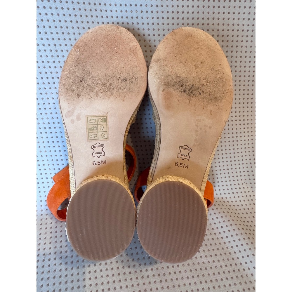 Tory Burch Orange Suede Espadrille Wedge Sandals 6.5 Whipstitch Ankle Strap - Picture 5 of 6
